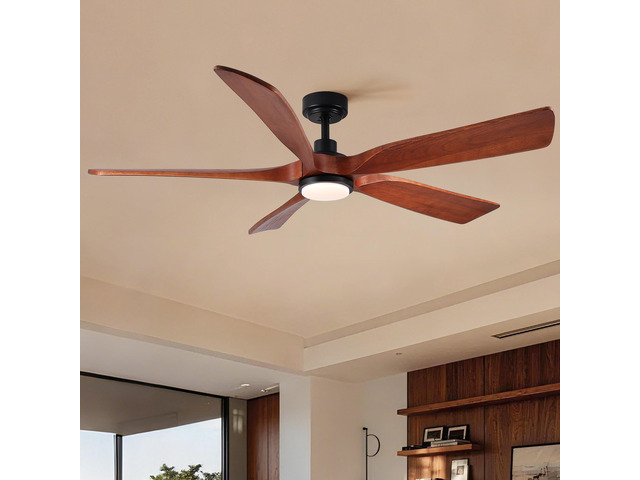 60' Vintage Mahogany Solid Wood Ceiling Fan with Light and Remote Control, Noiseless, Dimmable, 3CCT, 6 Speeds Reversible, Quiet DC Ceiling Fans...