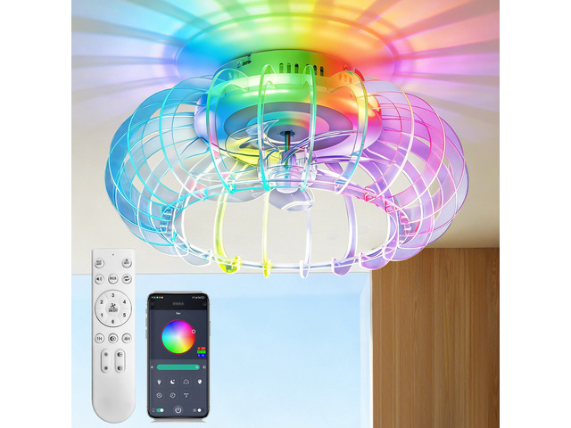 21'' Low Profile Bladeless Ceiling Fan with Lights Dimmable LED Enclosed Ceiling Fans with Light and Remote 6 Wind Speeds Reversible Ceiling Fan...