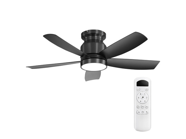 42 Inch Flush Mount Ceiling Fans with LED Light 22W and Remote Control 5 ABS Fan Blades for Bedroom
