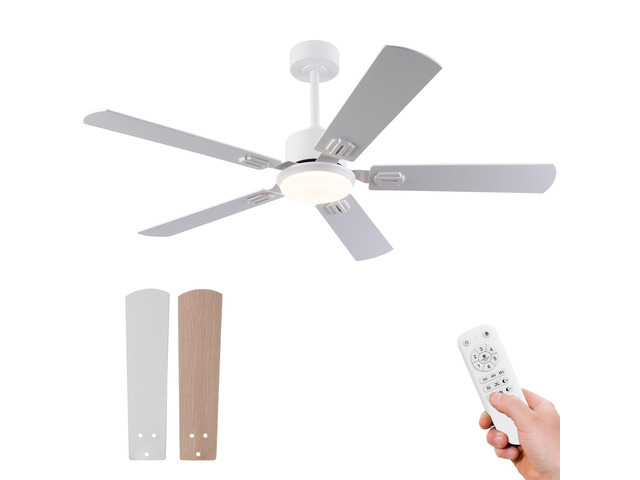 42-inch Ceiling Fan with Light and Remote Control, Low Profile Modern Ceiling Fan for Bedroom, 5 Blades with Dual White & Natural Wood Finish,...