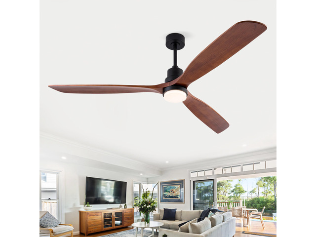 Hot sales 72 Inch Modern Black Ceiling Fan With Light 3 Solid Wood Blades Remote Control Reversible DC Motor With Dimmable LED