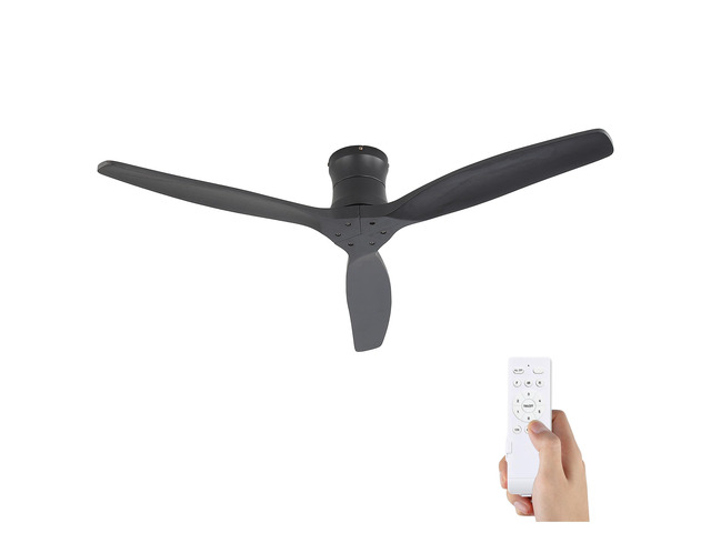 52 Inch Ceiling Fan No Light, Flush Mount Low Profile, 3 Wood Blades with Remote Control, Quite DC Motor-Black