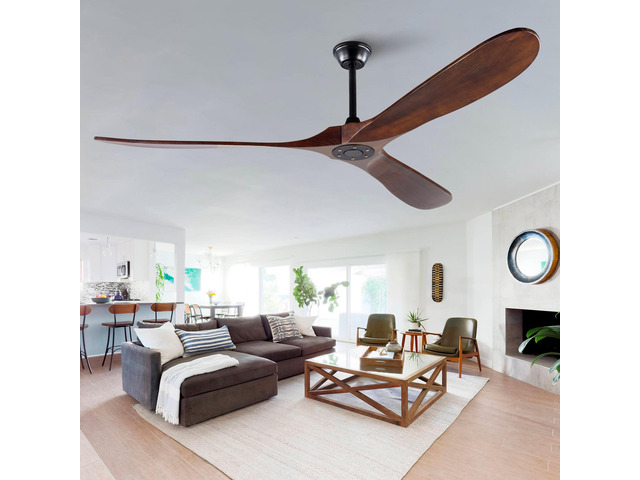 72-inch Solid Wood Outdoor Ceiling Fan, Three-Blade, Lightless, Walnut Finish, Suitable for Patios, Living Rooms, Bedrooms, and Porches, Includes...
