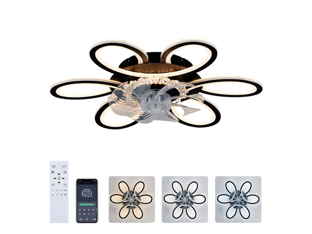 5 PCS Blades Ceiling Fan with Lights Remote Control. APP, 25' Black, 6 Speeds 3 Light Color Low Profile Flush Mount Ceiling Fan for Kitchen Bedroom