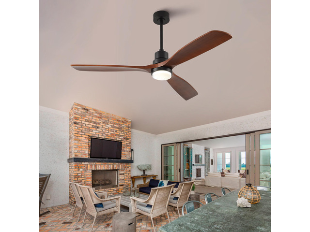 Hot sales 60 Inch Modern Black Ceiling Fan With Light 3 Solid Wood Blades Remote Control Reversible DC Motor With Dimmable LED