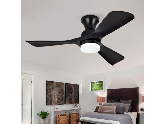 Hot sales 42 Inch Black Ceiling Fan with Lights Flush Mount Ceiling Fan with Remote Control, ABS Blades Modern Outdoor Ceiling Fans for...