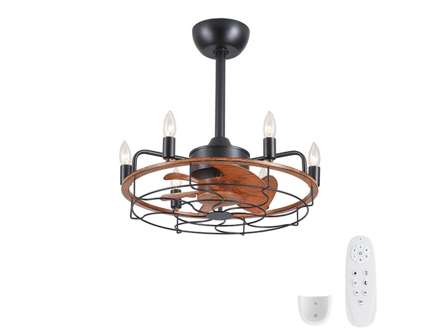 20 in. Indoor Black and Brown Wood Finish Downrod Mounted Ceiling Fan with E12 Standard Light Bulb fixture, Bulb Not Included