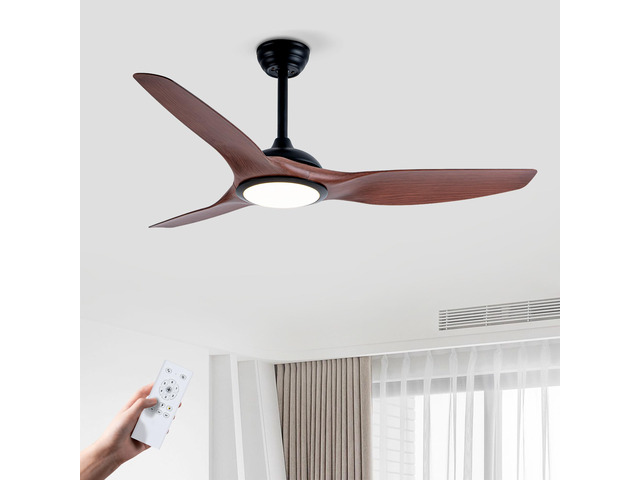 52 Inch ABS Blades Ceiling Fan With Light Kit ( LED Light Source),DC 6 Speed,Remote Control,Adjustable Height Ceiling Fan for Patio Living Room,...