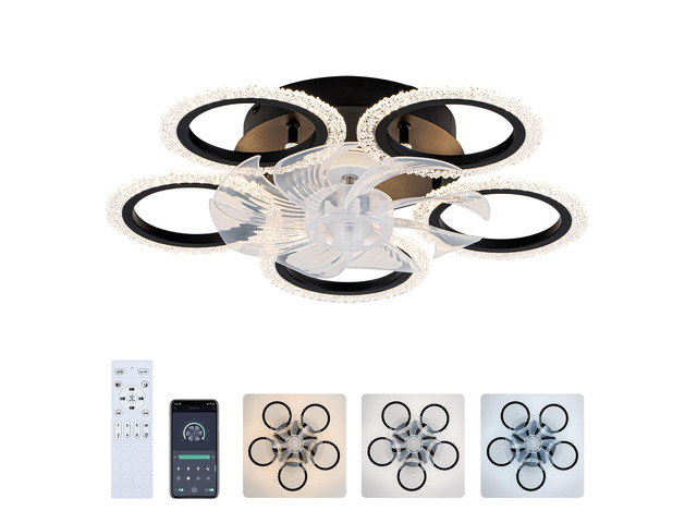 20'' Modern Ceiling Fan with Lights Remote Control. Black, 6 Speeds 3 Light Color Low Profile Flush Mount Ceiling Fan for Kitchen Bedroom