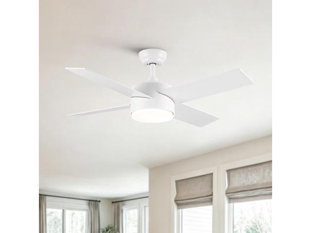 44' Ceiling Fan with Lights & Remote, Matte White Modern Fan, Reversible DC Motor, 6 Speeds, 3-Color Dimmable LED, Quiet Timer for Indoor Bedroom...