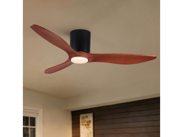 52' Mordern Farmhouse Retro Solid Wood Low Profile Flush Mount Ceiling Fan with Light and Reversible Quiet Motor