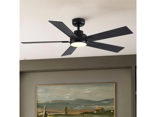 52' Matte Black Modern Reversible Motor Integrated LED Dimmable Ceiling Fan with Light and Remote