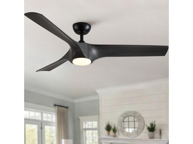 56' Modern Farmhouse Reversible Quiet Motor Ceiling Fan Light with Dark Gray ABS Blades