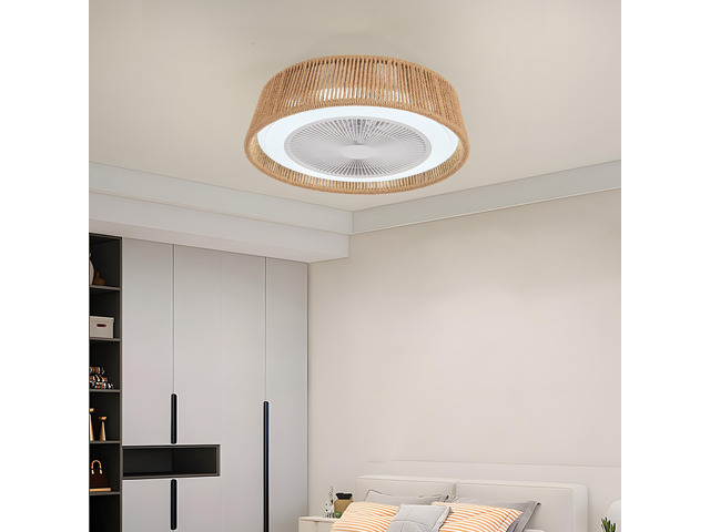 21' Modern Rustic Ceiling Fan Light with LED RGB Mood Lighting, Rope Woven Design, Quiet Fan, Semi Flush Mount for Bedroom, Living Room, or Dining...