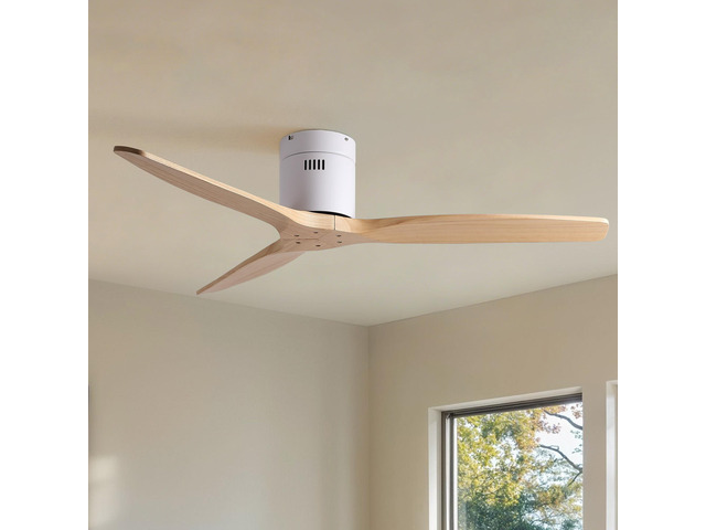 52 inch American Mordern Cozy Vibrant Natural Style Solid Wood Low Profile Flush Ceiling Fan without Light