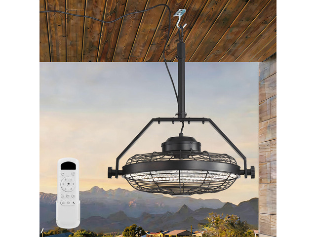 21-Inch Black Outdoor Ceiling Fan Dimmable LED Light, Plug in Ceiling Fan with Cord Hook,7 ABS Blades,Reversible Motor for Gazebos,Porch, Pergola