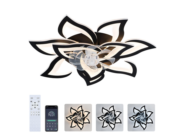 Modern Ceiling Fan with Lights Remote Control, 10 PCS Blades,32' Black Ceiling Fan with Light, 6 Speeds 3 Light Color Low Profile Flush Mount...