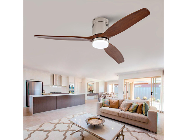 Hot sales 52 Inch Modern Ceiling Fan With 3 Color Dimmable 3 Solide Wood Blades Remote Control Reversible DC Motor With Led Light
