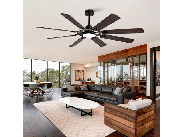 Large Ceiling Fan with Light: Modern 72-inch 8-Blade Outdoor Ceiling Fan with Remote Control - Dimmable Black Large Fan Light for Indoor Use,...