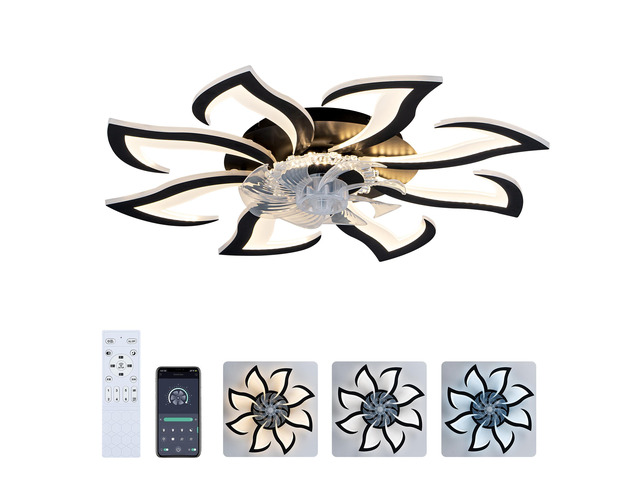 8 PCS Blades Modern Ceiling Fan with Lights Remote Control, 32' Black Ceiling Fan with Light, 6 Speeds 3 Light Color Low Profile Flush Mount...