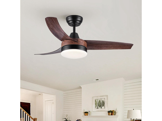 42' YUHAO Farmhouse Rustic LED Ceiling Fan with Brown Wood Grain ABS Blades and Remote Control