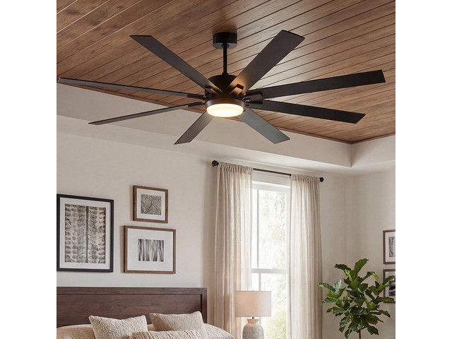 72 lnch lndustrial Smart Celing Fan with Light and Remote Control via WIFI Alexa,Large Celing Fan with 8 Black plywood Blades,6 Speed Noiseless DC...