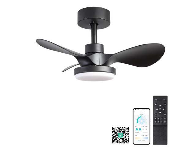 24' Small Ceiling Fan with Light remote control,Modern Low Profile black Ceiling Fan, 6-Speeds Quiet Reversible DC motor for Bedroom,Kitchen