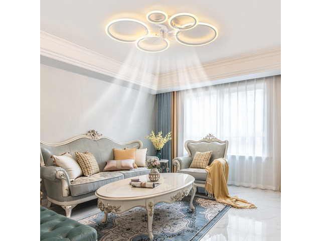 39Inches White Ceiling Fan with Lights, Remote Control and APP Control, Dimmable with Remote, 7 Blades, 6 Speeds of Wind