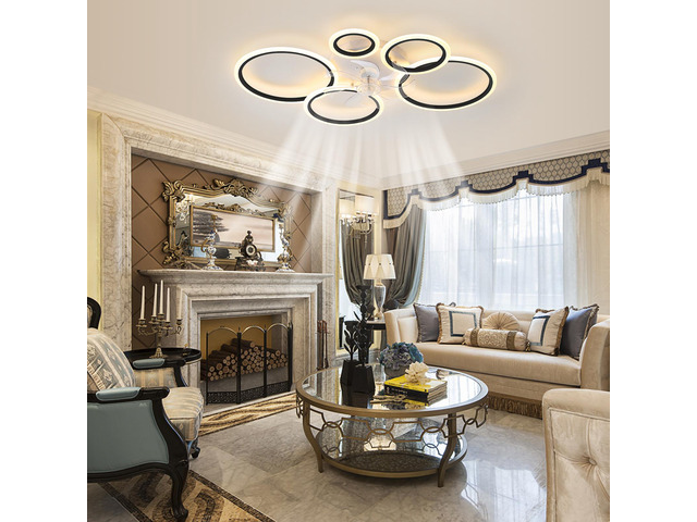 Black Ceiling Fan with Lights Remote Control and APP Control, Dimmable with Remote 7 Blades 6 Speeds of Wind
