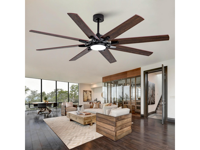 Large Ceiling Fan with Light: Modern 72-inch 8-blade dual-finish outdoor ceiling fan with remote control. Dimmable black fan light suitable for...