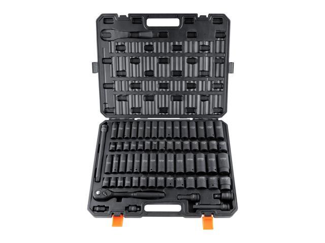 1/2' Drive Impact Socket Set, 65 Piece Socket Set SAE 3/8' to 1-1/4' and Metric 10-24mm, 6 Point Cr-V Alloy Steel for Auto Repair, Rugged...