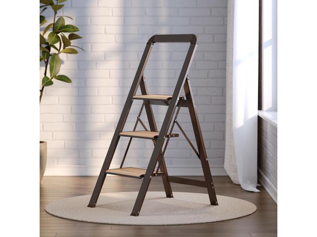 3 Step Ladder Folding Step Stool for Adults with Wide Anti-Slip Pedal, Aluminium Lightweight Foldable Step Ladders for Home Kitchen Office, 450 lbs...