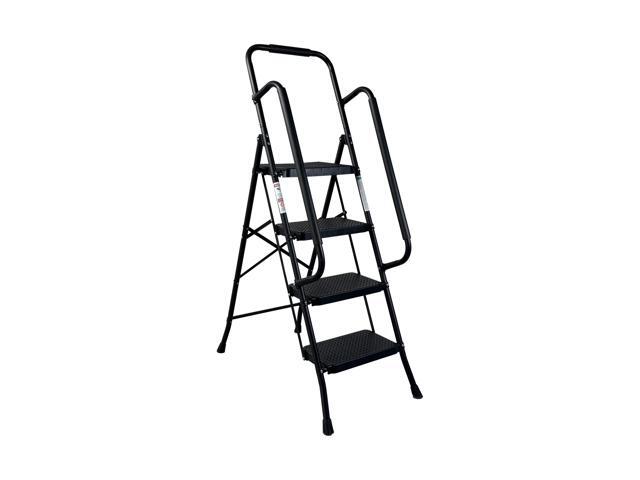 4 Step Ladder, Folding Step Stool with Wide Anti-Slip Pedal, Sturdy Steel Ladder, Convenient Handrail, Lightweight, Portable Steel Step Stool