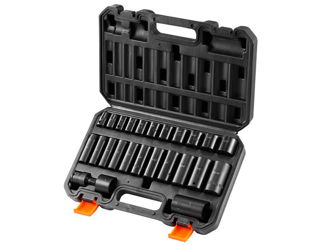 Impact Sockets Set 25pcs 6-Point 3/8in Drive Bit Ratchet Tool Kit Case