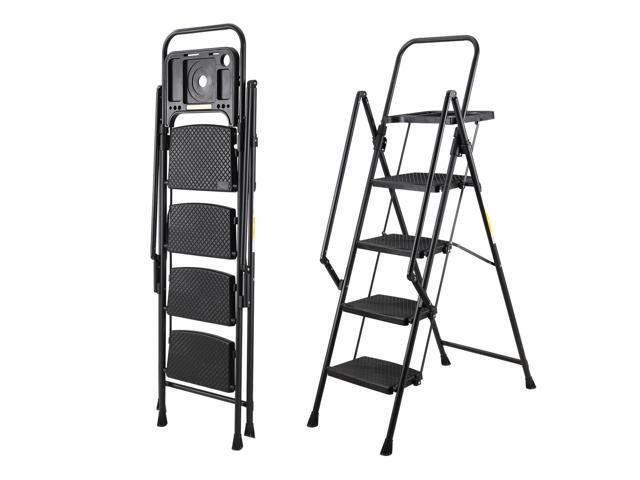 4 Step Ladder, Folding Step Stool with Non-Slip Wide Pedals, Soft Handle, Non-Slip Feet, Sturdy Steel Construction, 330 lb Capacity Steel Ladder,...