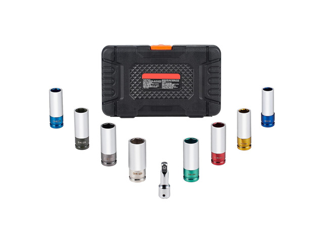 Lug Nut Impact Socket Set 1/2 in Drive Metric and SAE 6-Point Deep Socket