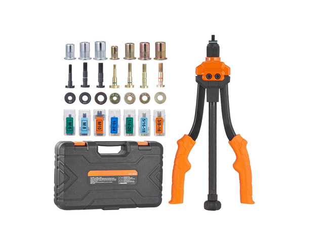 Rivnut Tool, 14-inch Rivnut Tool Kit with 7 Metric and SAE Mandrels, 70 Assorted Rivet Nuts (10-24, 1/4-20, M6, 5/16-18, M8, 3/8-16, M10), Comes...