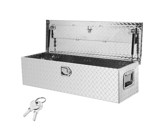 Heavy Duty Aluminum Truck Bed Tool Box, Diamond Plate Tool Box with Side Handle and Lock Keys, Storage Tool Box Chest Box Organizer for Pickup,...