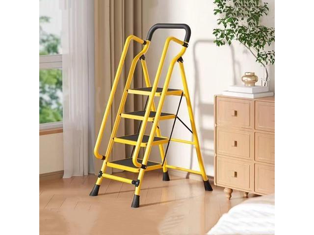 4 Step Ladder with Handrails, Folding Step Stool with Anti-Slip Wide Pedals