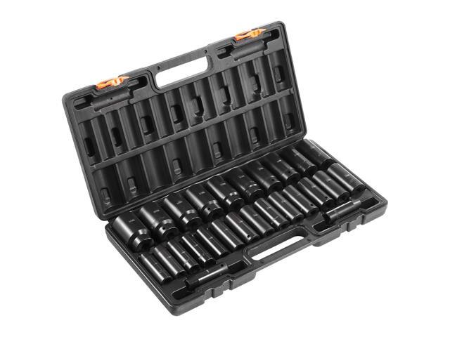 Impact Socket Set 1/2 Inches 26 Piece Impact Sockets, Deep Socket, 6-Point Sockets, Rugged Construction, Cr-V, 1/2 Inches Drive Socket Set Impact...