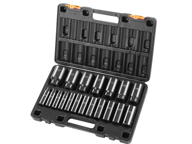 Impact Socket Set 1/2 Inches 19 Piece Impact Sockets, Deep Socket, 6-Point Sockets, Rugged Construction, Cr-V, 1/2 Inches Drive Socket Set Impact...