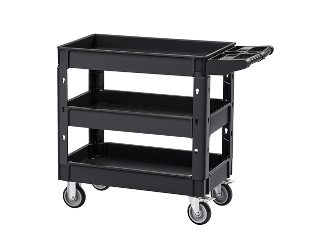 Utility Service Cart, 3 Shelf 550LBS Heavy Duty Plastic Rolling Utility Cart with 360Â° Swivel Wheels (2 with Brakes), Medium Lipped Shelf,...