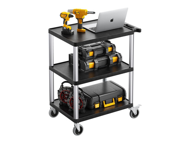 3-shelf Utility Cart 300 lbs 27.6 x 18.1-inch Service Cart with Wheels