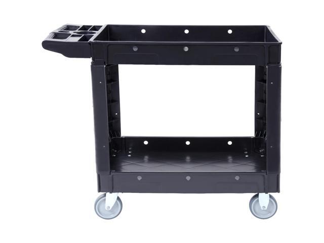 Utility Service Cart, 2 Shelf 550LBS Heavy Duty Plastic Rolling Utility Cart with 360° Swivel Wheels, Medium Lipped Shelf, Ergonomic Storage Handle...