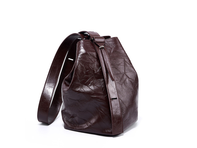 Wrinkled Cowhide Bucket Bag Women's Tote Bag Purple
