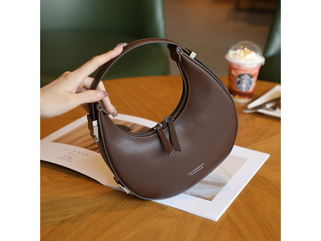 Genuine Leather Crescent Bag Moon Bag Shoulder Women's Bag Brown