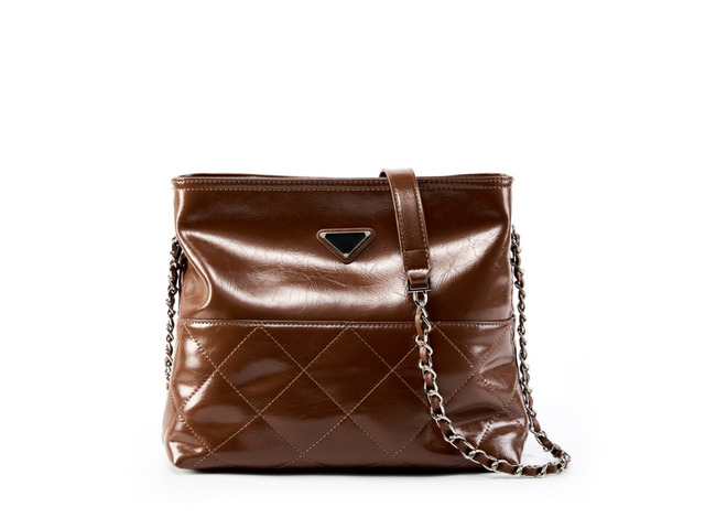 Genuine Leather Women Shoulder Handbags Leather Tote Bag Brown
