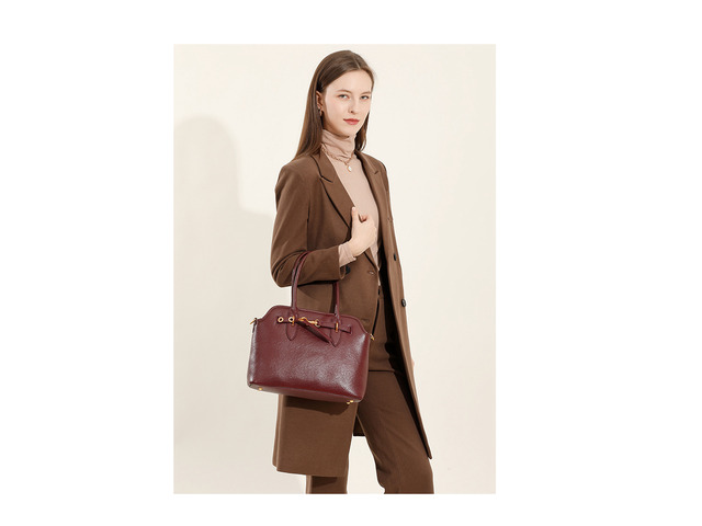 Genuine Leather Women Fashion Handbags Tote Bag Shoulder Bag Red
