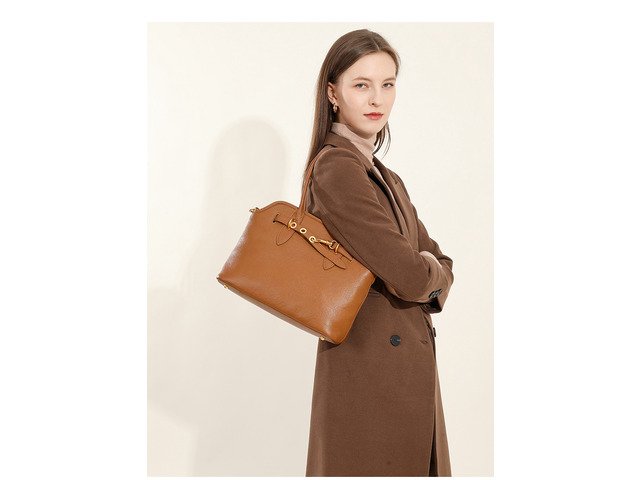 Genuine Leather Women Fashion Handbags Tote Bag Shoulder Bag Brown