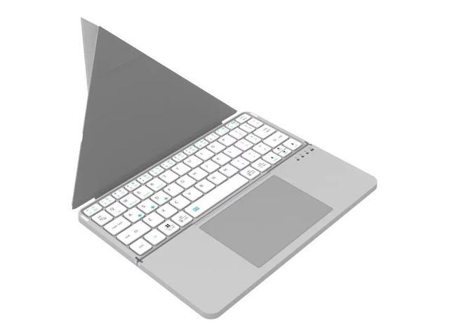 Portable Wireless Bluetooth Foldable Keyboard with Detachable Leather Stand and Touchpad (for Ipad and Smartphones) Grey